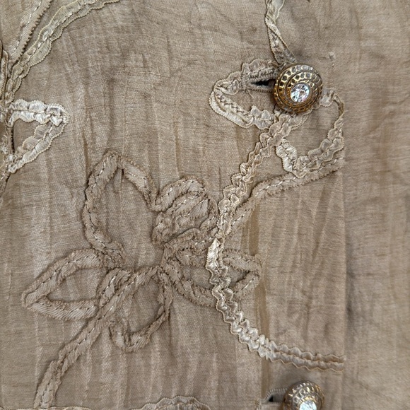 Un Jour Ailleurs Linen Blend Pant Suit Jacket Blazer Gold Metallic US 12 - Picture 3 of 12